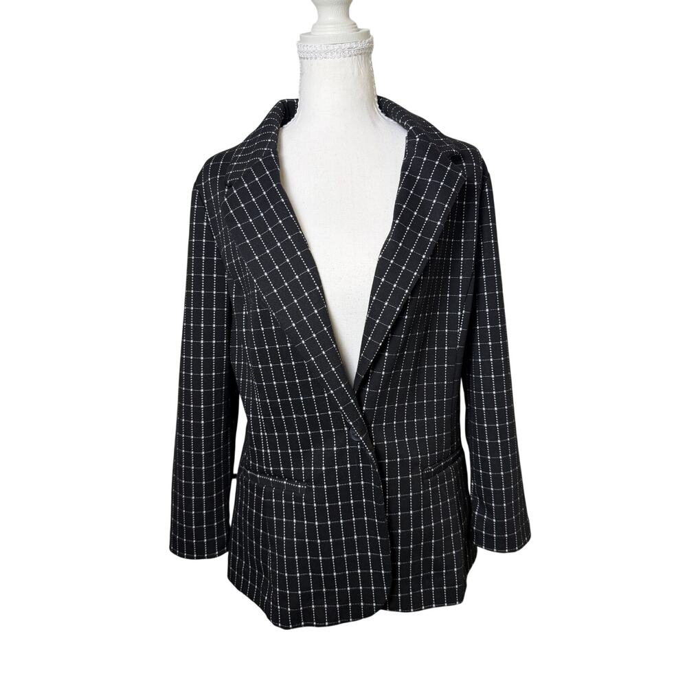Liverpool Los Angeles Women’s M Black Windowpane Stretch Blazer Jacket